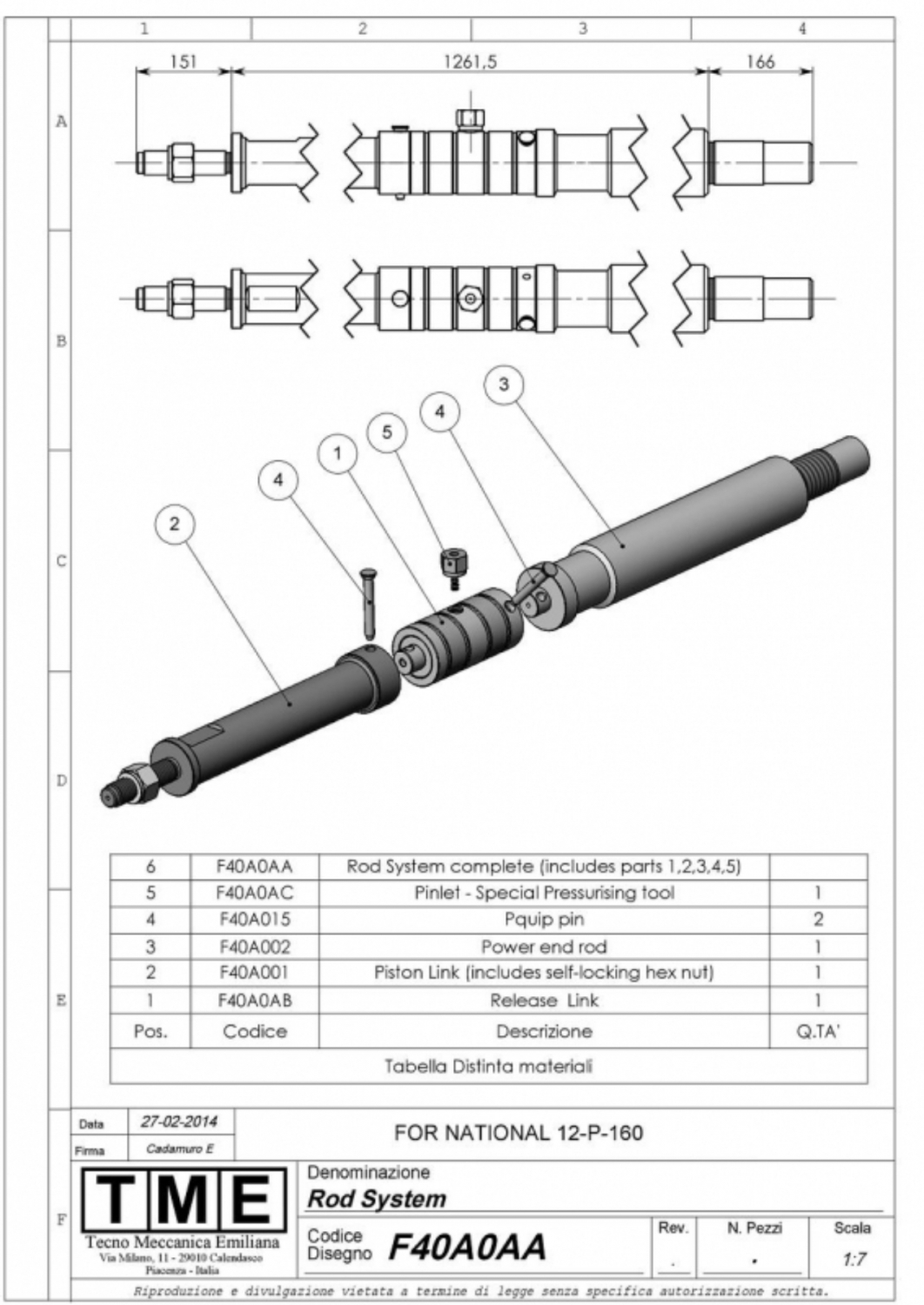 Rod System for National Mud Pump 12-P-160 5000 PSI New Style - Cod. TME  F40A0AA - Fluid End for National Mud Pump 12-P-160 5000 PSI New Style -  Cod. TME F4020AA -